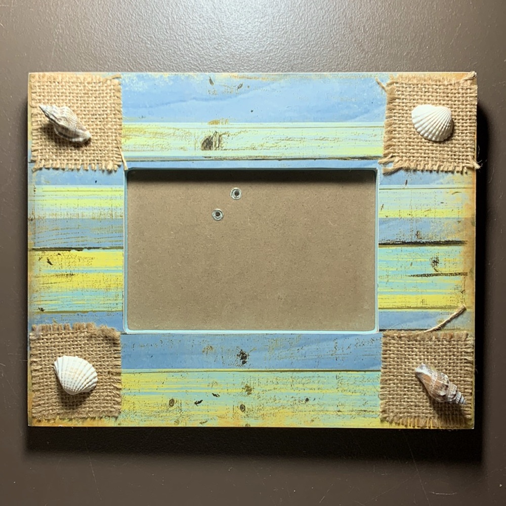 Nautical Picture Frame Rustic Distressed Look Raffia Detail Sea Shells Tabletop